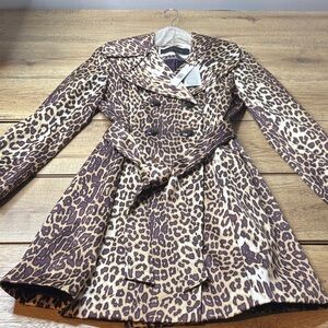 Women’s Elie Tahari Couture Leopard Print Double Breasted Trench Coat NWT Size4
